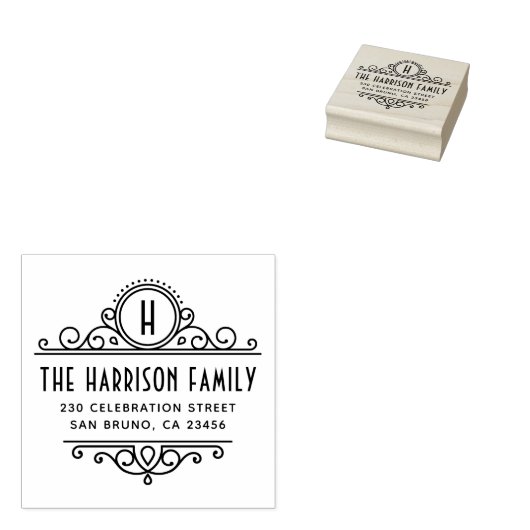 Art Deco Monogram | Aangepast naam en retouradres Rubberstempel (Gestempeld)