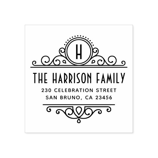 Art Deco Monogram | Aangepast naam en retouradres Rubberstempel (Afrduk)