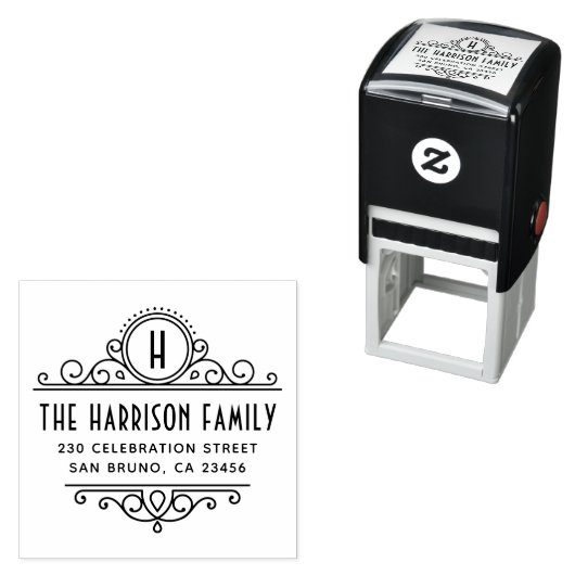 Art Deco Monogram | Aangepast naam en retouradres Zelfinktende Stempel (In situ)