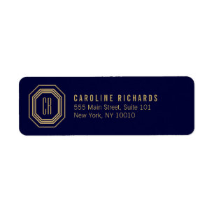  Art Deco Monogram Gold/marine Etiket