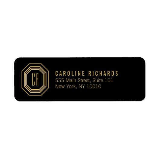 Art Deco Monogram Gold/zwart Etiket (Voorkant)