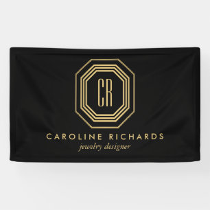  Art Deco Monogram Gold/zwart Spandoek