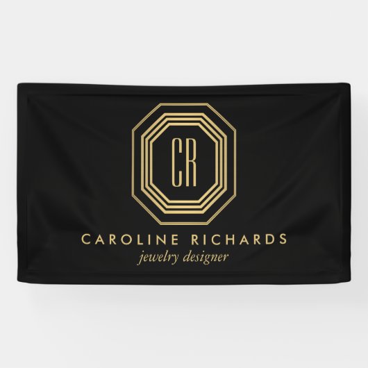  Art Deco Monogram Gold/zwart Spandoek (Horizontaal)