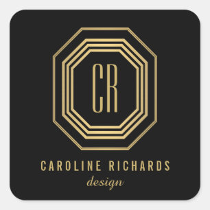 Art Deco Monogram Gold/zwart Vierkante Sticker