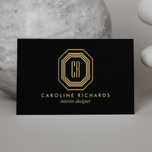Art Deco Monogram Gold/zwart Visitekaartje