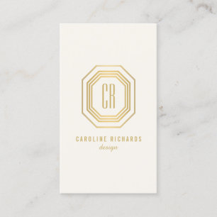 Art Deco Monogram Goud/Ivoor Verticaal Visitekaartje