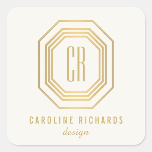 art deco monogram goud/ivoor vierkante sticker (Voorkant)