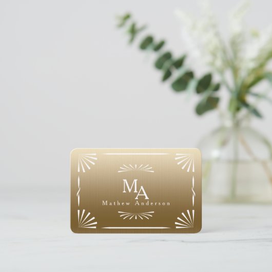 Art Deco Monogram goud persoonlijk Visitekaartje (Staand voorkant)