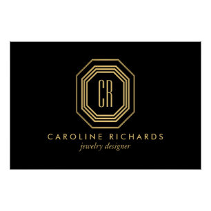 Art Deco Monogram Goud/Zwart Logo Downloaden Perfect Poster