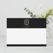Art Deco Monogram Grijs/Zwart Platte Notecard Kaart (Staand voorkant)