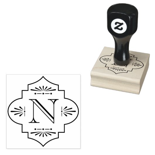 Art Deco Monogram Initiaal Rubberstempel (Gestempeld)