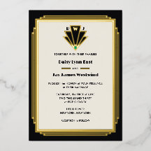 Art Deco Monogram Zwart Gouden Bruiloft