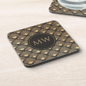 Art Deco Monogrammed Gatsby  Fan Pattern Bier Onderzetter (Linkerzijde)