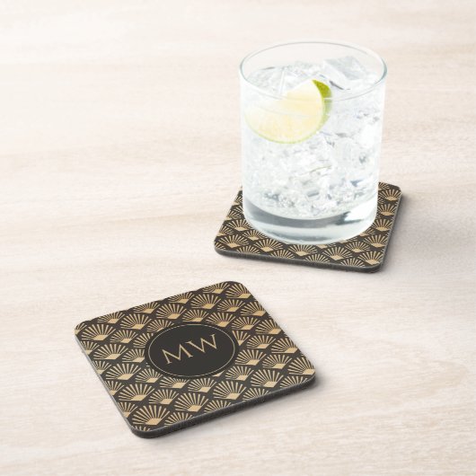Art Deco Monogrammed Gatsby Fan Pattern Bier Onderzetter (Rechterzijde)