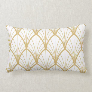 art deco, mooi, ventilatorpatroon, goud, wit, kussen