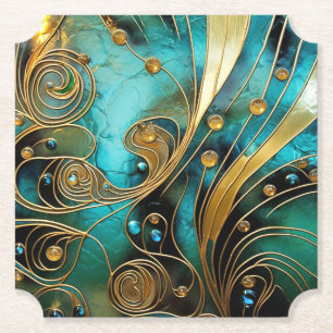 Art Deco Mooie Goud Turquoise Zwart Kartonnen Onderzetters