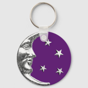 Art Deco Moon en Stars - Amethyst Paars & Silver Sleutelhanger