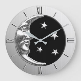 Art Deco Moon en Stars - Black en Silver Grote Klok