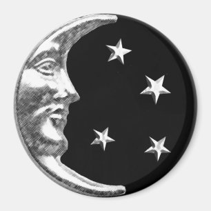 Art Deco Moon en Stars - Black en Silver Magneet