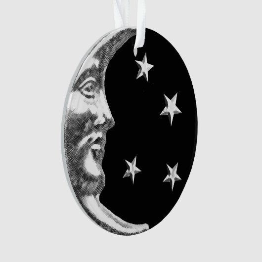 Art Deco Moon en Stars - Black en Silver Ornament (voorkant)