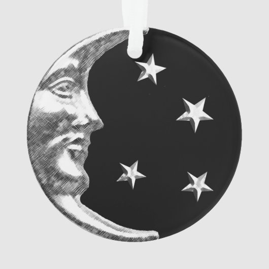 Art Deco Moon en Stars - Black en Silver Ornament (achterkant)