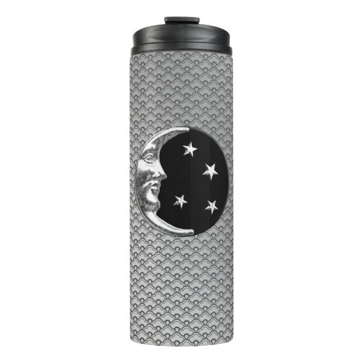 Art Deco Moon en Stars, Black en Silver Thermosbeker (Voorkant)