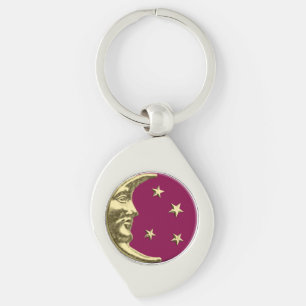 Art Deco Moon en Stars - Bourgogne en goud Sleutelhanger