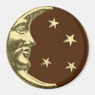 Art Deco Moon en Stars - Chocolate Brown & Gold Magneet