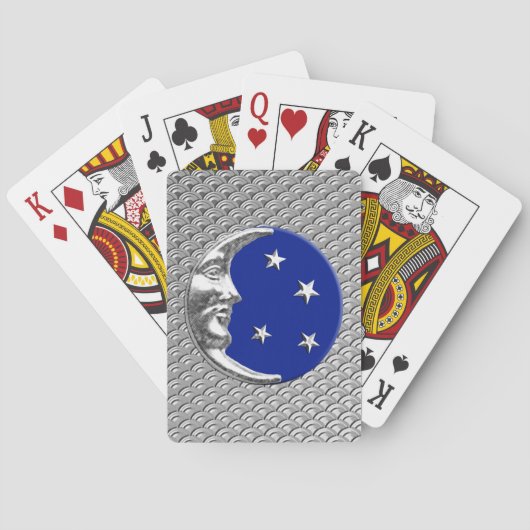 Art Deco Moon en Stars, Cobalt Blue en Silver Pokerkaarten (Achterkant)