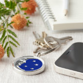 Art Deco Moon en Stars - Cobalt Blue en Silver Sleutelhanger (Zijkant)