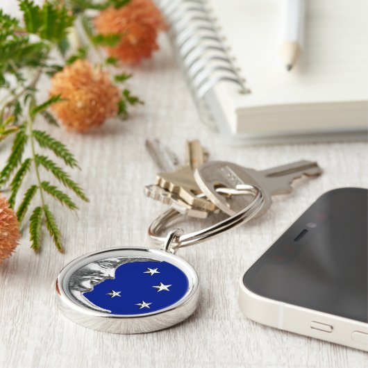 Art Deco Moon en Stars - Cobalt Blue en Silver Sleutelhanger (Zijkant)