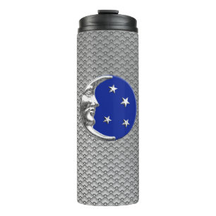 Art Deco Moon en Stars, Cobalt Blue en Silver Thermosbeker