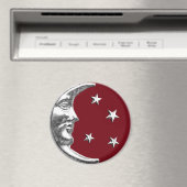 Art Deco Moon en Stars - Donkerrood en zilver Magneet (Insitu (Vaatwasser))