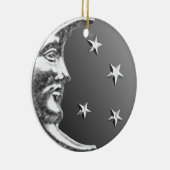 Art Deco Moon en Stars - Grijs / Grijs en Zilver Keramisch Ornament (Rechts)
