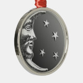 Art Deco Moon en Stars - Grijs / Grijs en Zilver Metalen Ornament (Rechts)