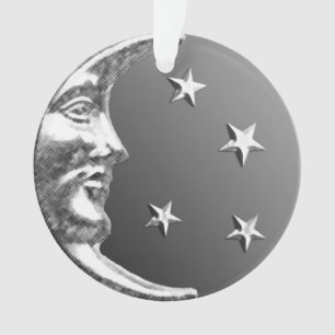 Art Deco Moon en Stars - Grijs / Grijs en Zilver Ornament