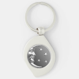 Art Deco Moon en Stars - Grijs / Grijs en Zilver Sleutelhanger