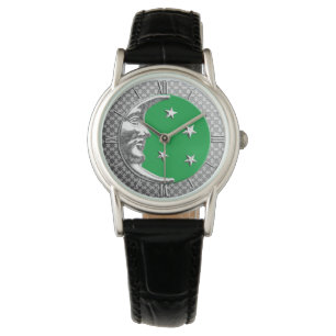 Art Deco Moon en Stars, Jade Green en Silver Horloge