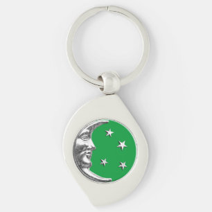 Art Deco Moon en Stars - Jade Green en Silver Sleutelhanger
