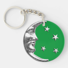 Art Deco Moon en Stars - Jade Green en Silver Sleutelhanger