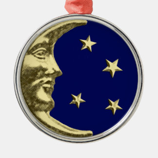 Art Deco Moon en Stars - Navy Blue en Gold Metalen Ornament