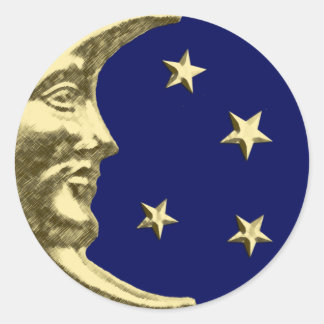 Art Deco Moon en Stars - Navy Blue en Gold Ronde Sticker