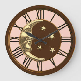 Art Deco Moon en Stars - Peach, Brown & Gold Grote Klok