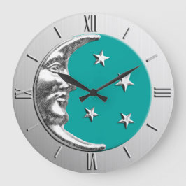 Art Deco Moon en Stars - Turquoise & Silver Grote Klok