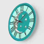 Art Deco Moon en Stars - Turquoise & Silver Grote Klok (Hoek)