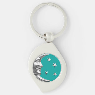 Art Deco Moon en Stars - Turquoise & Silver Sleutelhanger