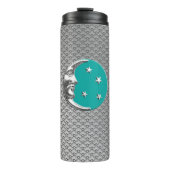Art Deco Moon en Stars, Turquoise & Silver Thermosbeker (Voorkant)