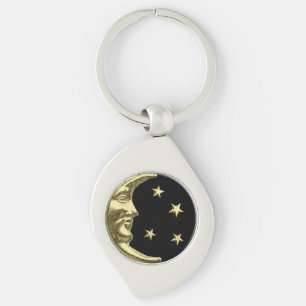 Art Deco Moon en Stars - zwart en goud Sleutelhanger