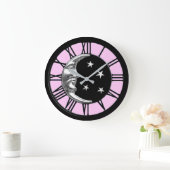 Art Deco Moon en Stars - zwart, roze en zilver Grote Klok (Huis)
