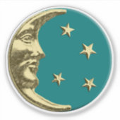 Art Deco Moon en sterren - Blauwgroen en goud Sticker (Voorkant)